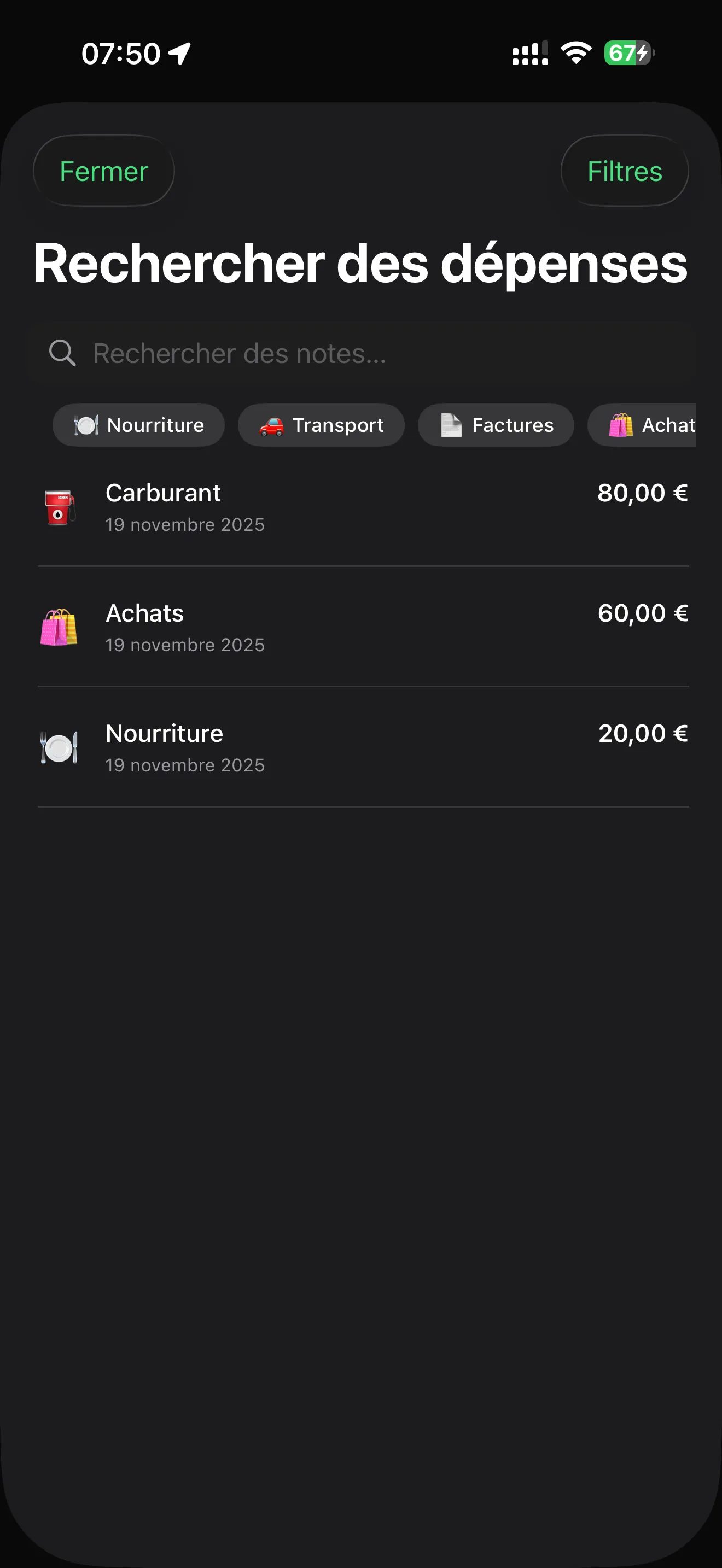 Knox searchable expense list
